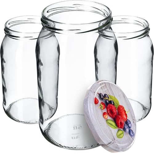 KADAX vasetti da 900 ml, in vetro per conserve, per coperchi a vite, utilizzabili come vasetti per marmellate, barattoli per conserve (lamponi, 24 pezzi)