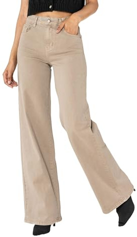 Nina Carter J251 dam high-waiisted jeans vida ben utsvängda stretchjeans använd look, Beige (J251-3), S (Smal)