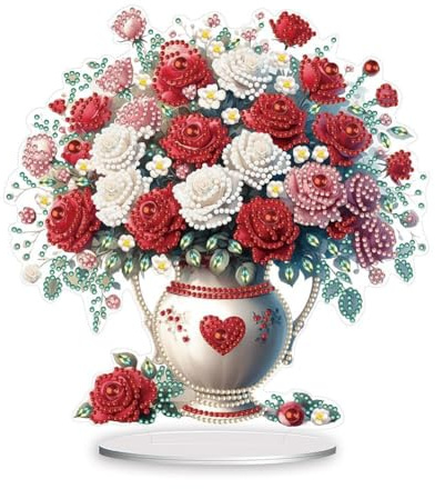 BRTNUP Vase Flowers Diamond Art Kit, 5D Stand Up Tabletop DIY Diamond Painting Accessories, Flower Vase DIY Desktop Ornament for Home Office Decor Crafts Gift
