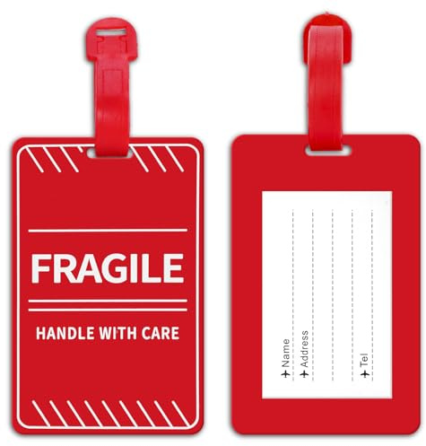 MEDMAX Lot de 2 étiquettes de bagage fragiles avec carte d'identité, poignée avec étiquette de voyage pour bagages ou sacs, faciles à repérer