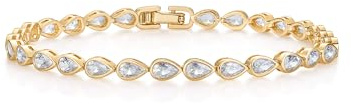 PAVOI 14K Yellow Gold Plated Simulated Diamonds Bezel Set Tennis Bracelets for Women - Cubic Zirconia Stones Pear Statement Bride Gold Bracelet Stack - Size 6.5