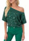 Segreto Damen Glitzer Pailletten Tops Short Sleeved Rundhals Locker Oberteil Glänzende Party Bluse T-Shirts Festliches Outfit, Full Pailletten Grün/M
