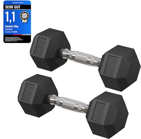 SONGMICS Dumbbell Set, Pair of Hexagonal Dumbbells, Total 10 kg, Workout, Fitness Training, Weightlifting at Home, Gym, Ink Black SYL050B01