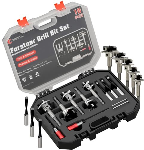 CSOOM Forstner - Juego de 10 brocas Forstner para madera, brocas Forstner de carburo para carpintería, abridor de barrena, mango hexagonal, herramienta de corte para madera dura, madera blanda