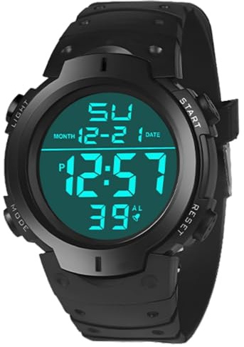 Men Referee Stopwatch Sport Football Digital Watch Soccer Game Timer Wristwatch Waterproof with LED Backlight Luminous Large Face Dial Date Week Functions Gifts for Training Running Outdoor Activities