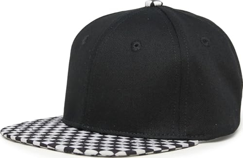 Funky Junque Kids Trucker Hat - Toddler Boys & Girls Flat Brim Baseball Cap, Youth Mesh Sun Beach Hat - Checker Brim - Black (2-9 Years)