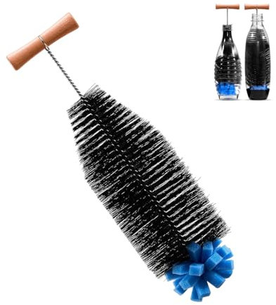 Cepillo Limpiador de Botellas, Cepillo para Botellas de Cristal 32 cm de Largo con Cerdas y Esponja, Elimina la Suciedad, No Raya, Limpiador de Botellas de Vidrio/Plástico