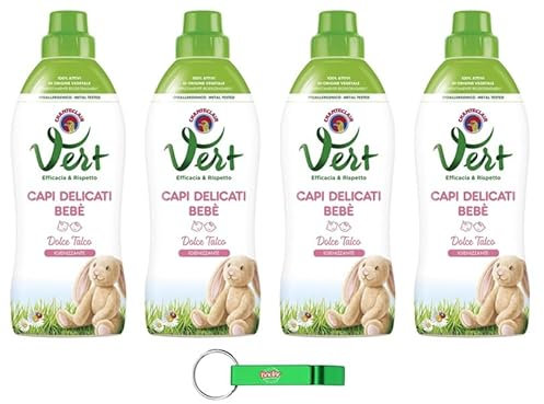 4 X CHANTECLAIR VERT detersivo liquido Capi Delicati Bebè Dolce Talco – Detersivo igienico per capi delicati – 750 ml + portachiavi Beni Culinari