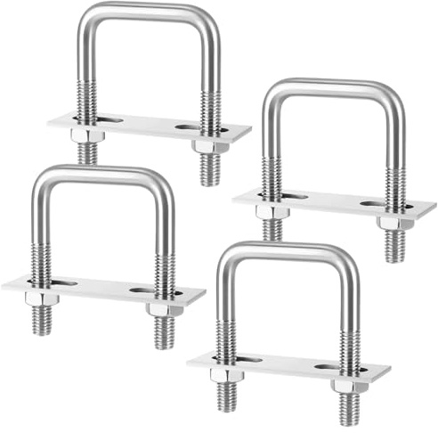 Bygelskruv M8 40 x 65 mm, 4 stycken U-byglar med gänga, rostfria U-skruvar med ramplatta och brickor, bygelbultar M8 för bogsering bilar fartyg reparation rörfäste