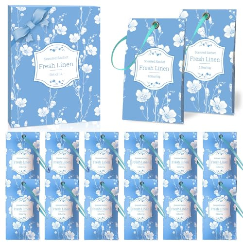 DERDUFT Linen Scented Sachets Set of 14 - Fragrance Freshener for Wardrobes, Closets & Drawers - Odor Eliminator Sachets for Home & Office