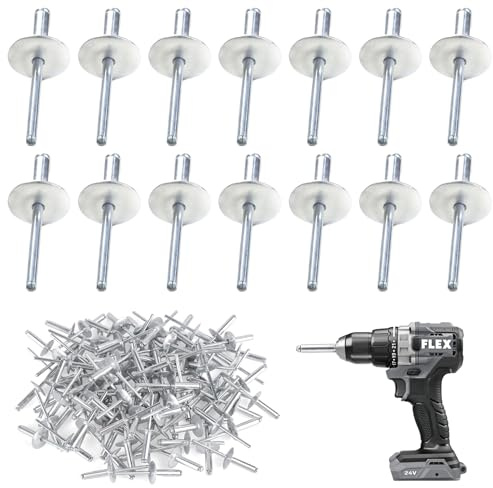 100 remaches ciegos de aluminio con brida grande 5 x 20 x 16 mm – Remaches ciegos robustos de cabeza plana para coche, muebles e industria