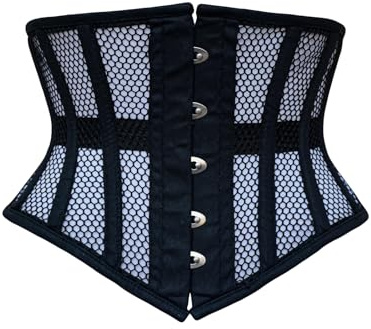Women’s Cotton & Mesh Underbust Corset Steel Boned Waist Trainer with Lace-Up Back Breathable, Comfortable Belly Reducer for Daily Wear, Cosplay & Burlesque (UK, Alpha, L, Regular, Regular, Black)