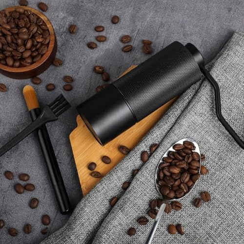 Tidevib Manual Coffee Grinder with Stainless Steel Conical Burrs for Portable Hand Grinding, Compact Design for Camping Hiking Outdoor Use Kitchen Cookware