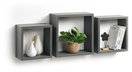 Modul'Home 6RAN789BC - Set da 3 Mensole a cubo, in MDF, 11,8 x 30 x 30 cm, pannello MDF, Grigio/Antracite, 3 taglie 23 cm/26,5 cm/30 cm