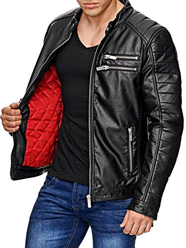 RED BRIDGE Giacca in finta pelle da uomo Giubbotto Manica lunga Similpelle Biker Casual Stile biker Nero M