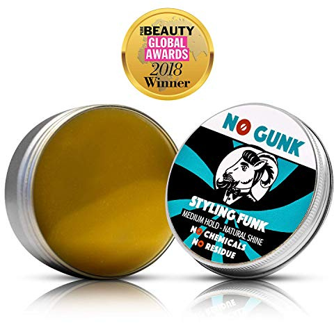 NO GUNK Styling Funk - 100% Natural Styling Wax/Pomade for Hair & Beard - Medium Hold - Natural & Organic Ingredients - Winner, Best Male Hair Product 2018, PURE Beauty Global Awards (Original, 50g)