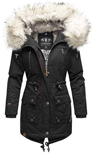 Navahoo Premium Damen Winter Jacke Parka Mantel Winterjacke warm Kunstfell B805 [B805-Honigf-Schwarz-Gr.XS]