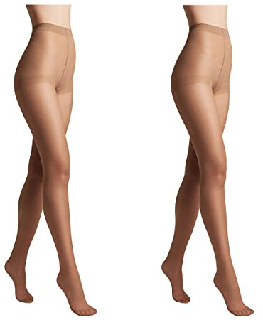 Conte elegant SOLO 20 DEN Lot de 2 Collants Semi-Mat pour Femmes Résistants - Collants Fins et Lisses avec Culotte Marquée - Naturelle taille 2