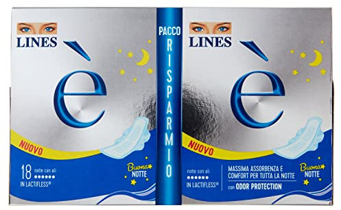 Lines È Notte Con Ali Assorbenti in Lactifless, Pacco Scorta, Confezione da 18 pezzi