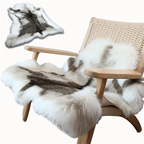 Faux Fur Sheepskin Rug, Sheepskin Fluffy Mat Fleece Chair Cover Seat Pad Soft Shaggy Area Mat,Imitation Reindeer Leather Sofa Cushion for Bedroom Sofa Floor Irregular Shape