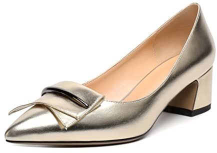 Elashe Femme Escarpins Petit Talon Confortable Escarpins Talon Bloc Bout Pointu Chaussure Chic Or EU39