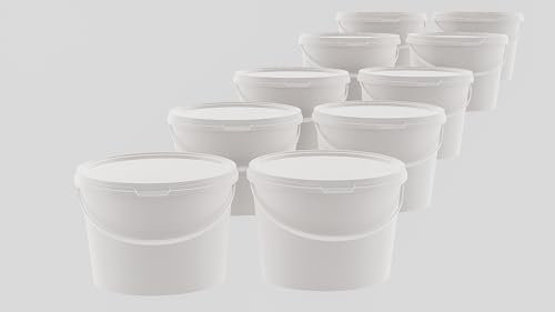 MARMOS-PLAST 20 x 10 Liter Eimer Set Weiß Kunststoffeimer mit Deckel stapelbarer Milch-/Vorratseimer Honigeimer Behälter Lebensmittelfreigabe Lebensmittelechte Leereimer für Mehl Wassereimer