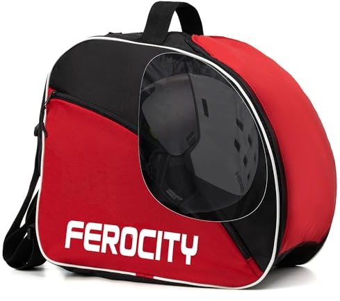 Ferocity Borsa per scarponi da sci di alta qualità, con coulisse e tasca laterale, 41 x 29 x 35 cm, nei colori rosso e nero [054]