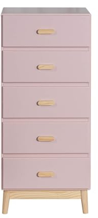Rebecca Mobili Commode pour Enfants, Commode avec 5 Tiroirs, Rose Marron, Pin MDF, Design Scandinave, Gain de Place - Dimensions HxLxP: 115 x 50 x 40 cm - Art. RE6981