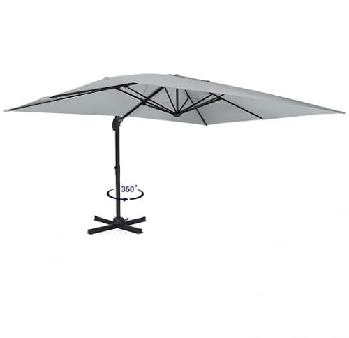 IDMarket - Parasol déporté inclinable rotatif 360 CALVI gris clair 3x4 M avec housse