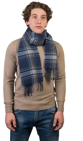 Dalle Piane Cashmere - Bufanda escocesa de lana y cachemira, fabricada en Italia - Hombre, azul, Talla única