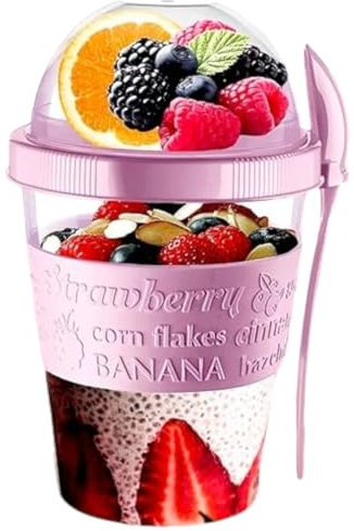 Pro Home Yogurt Pot With Spoon & Lid 20oz/600ml BPA Free Reusable Airtight Dishwasher Safe On The Go Yoghurt Pots Muesli Cereal Cup Containers Overnight Oats Jar Storage (Lilac Pink)