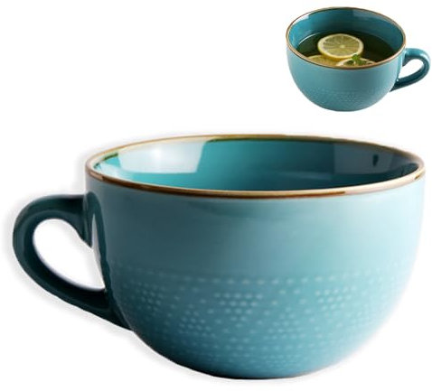 Taza grande de cerámica, taza de 700 ml, taza de café con asa, taza de desayuno para cereales, horno microondas, cuenco de cerámica, ensaladera grande, adecuado para postres lácteos, avena, azul