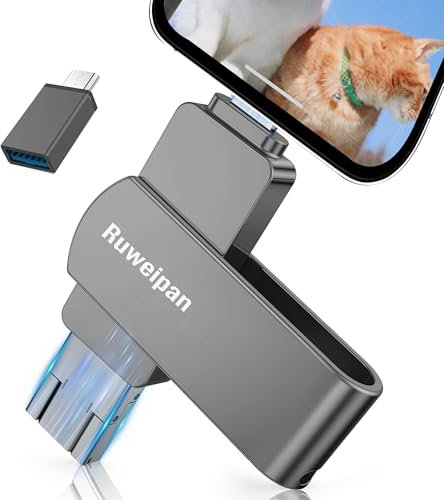 Ruweipan Pendrive para Phone,[Sin App] Memoria Externa 512GB Mini Photo Stick USB 3.0 Transmisión de Alta Velocidad 4 en 1 Pen Drive para Type C-Phone iOS/OTG Smartphone/PC/Laptop,512GB Negro