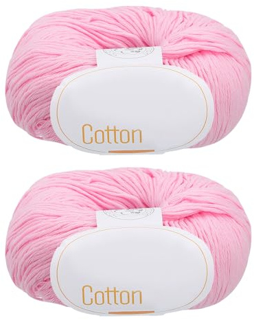 sourcing map Cotton Yarn, 100% Cotton Chunky Yarn for Hand Knitting, Blanket Yarn for Crocheting, 2 Packages of 100g/3.53oz(Per Skein 50g/137yards)/Slight Pink