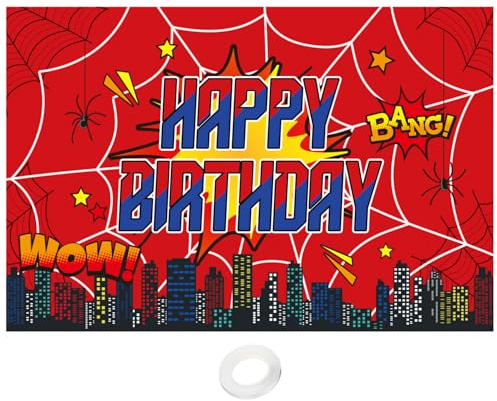 SAVITA Toile D'araignée Décorative, 1,52x0,91m Bannière Happy Birthday Colorée avec Cordelette pour Fêtes de Garçons Baby Shower Anniversaires Accessoires Photo