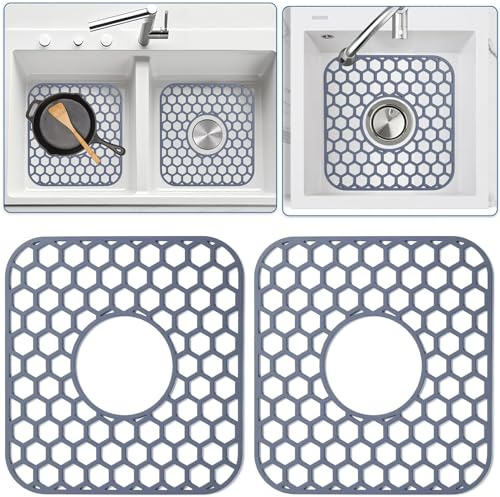 WENQIANGFU Silicone Sink Protectors for Kitchen Sink - 12 x 11 Kitchen Sink with Center Drain Accessory2 Pack, Non-Slip Heat-Resistant Mat for Bottom of Porcelain Stainless Steel, Dishwasher Safe