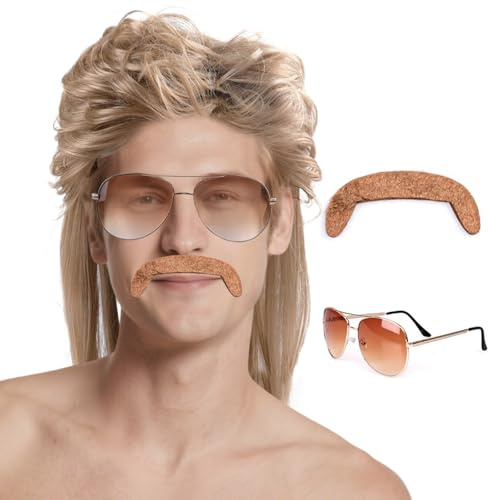 atnayo Mullet Wig, 3 Pcs 80s Pop Rock Wigs Set for Halloween, Costume Party