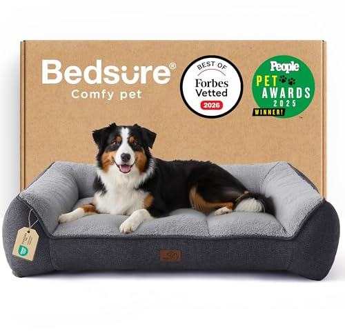 Bedsure SupportMax™ XL Pro Orthopedic Dog Beds Large Sized Dog - Extra Thick Supportive Dogs Couch with Waterproof Washable Cover, Extra Large Comfort Pet Sofa with Sherpa & Nonskid Bottom, Grey, 45