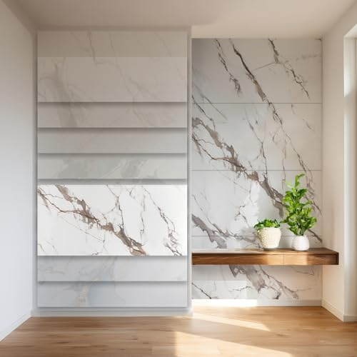 HEXIM Marmorplatten Optik 4er-Set 122×70cm SPC Kunststoff Innen & Außenbereich Granit Steinoptik - Duschrückwand Küchenrückwand wasserfestes Wandpaneel Bad weiß (3,42 m² 2002) A-Serie