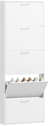 HOMCOM Meuble à Chaussures 15 Paires 5 Tiroirs 65 x 17 x 180,5 cm Blanc
