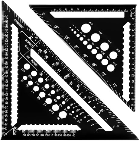 Vexnaro 2 Pezzi Squadra da Falegname, Strumento di Misura per Angoli Precisi, Righello Triangolare in Alluminio 180 mm e 300 mm, Calibro di Foratura Intelligente