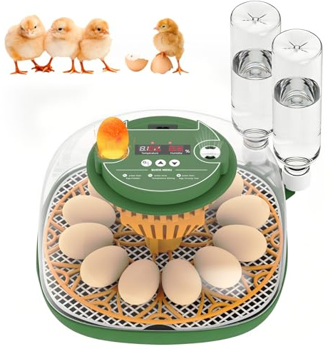 Incubadora Huevos Gallina, 12 Huevos, con Función Llenado Automático Agua, Volteo Automático Huevos, Control Temperatura y Humedad, Función Ovoscopía, para Gallinas, Codornices, Patos (A)