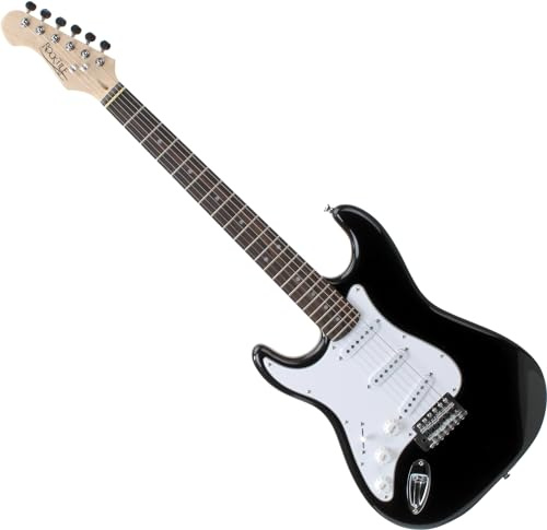 Rocktile Pro ST3 BK RW L Guitare Électrique Gaucher – Guitare ST-Style Noire pour Gaucher – 3 Single-Coils, Système Tremolo Vintage String, 22 Frettes, Manche Palissandre – noire