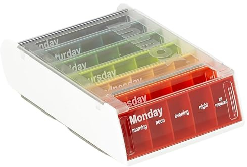 Patterson Medical Weekly Pill Organiser – 7 Day Box with 5 Daily Compartments – Detachable, Portable Tablet Pots for Medication, Vitamins and Supplements with Sliding Lids
