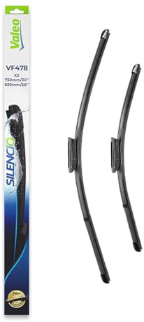 VALEO Silencio Wischer - VF478 - Leistungsstarke, hervorragende Sicht auf der Straße, einfache Montage - originale Flachblätter 750mm/650mm - Vorne - Set mit 2 Wischerblättern - 574678