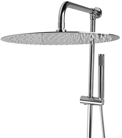 PaulGurkes Aufputz Set mit 40 cm Edelstahl Regendusche Brausegarnitur Duschsystem Nachrüsten XXL Regenbrause Aufputzmontage OHNE Armatur rund Komfortdusche Duschstange mit Kopfbrause Duschsystem mit Regendusche