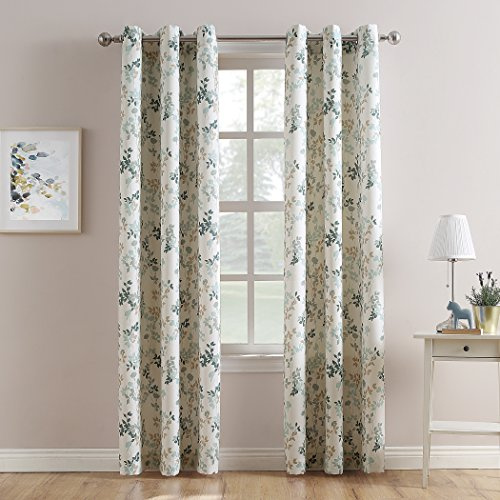 Sun Zero No. 918 Marra Floral Print Semi-Sheer Grommet Curtain Panel, 48 x 84, Harbor