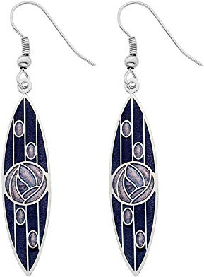 Rennie Mackintosh Inspired Rose and Lines 38mm Hook Earrings (Purple/Lilac)