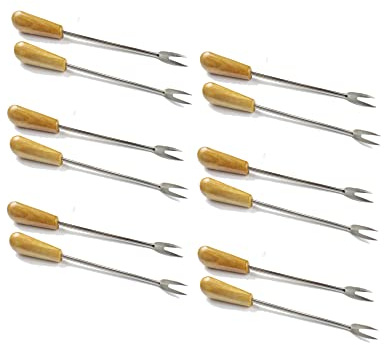 Pack de 12 pinchos de dos púas para comer caracoles o aperitivos de madera de olivo