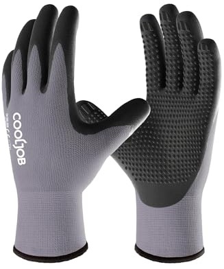COOLJOB Work Gloves, 3 Pairs Nitrile Coated Safety Work Gloves for Men, Dots for Anti-Slip Grip, Medium (3 Pairs M)